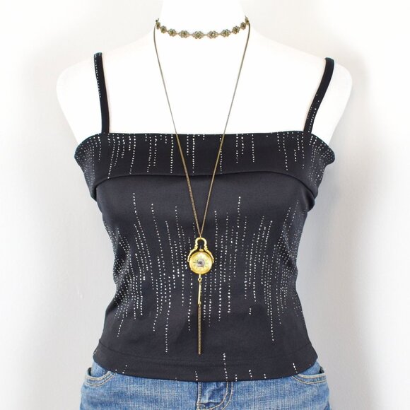 VTG 00s Y2K Next Era Black w/ Silver Glitter Cropped Tank Top Sz Junior's M - Picture 2 of 7